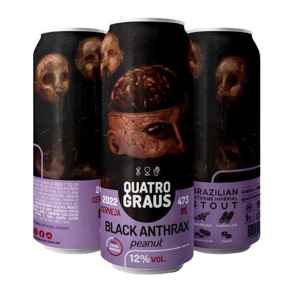 Cerveja Quatro Graus Black Anthrax Peanut 2022 (Imperial Stout) 473ml