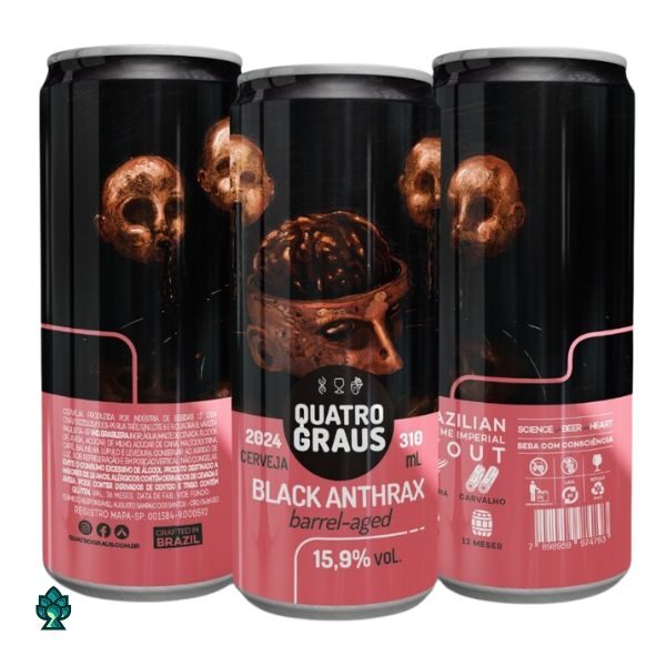 Cerveja Quatro Graus Black Anthrax 2024 BA (Barrel Aged Imperial Stout) 310ml